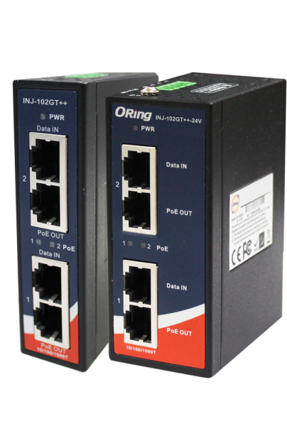 Промышленные инжекторы 2-портовые гигабитные ORing INJ-102GT++ с поддержкой PoE+